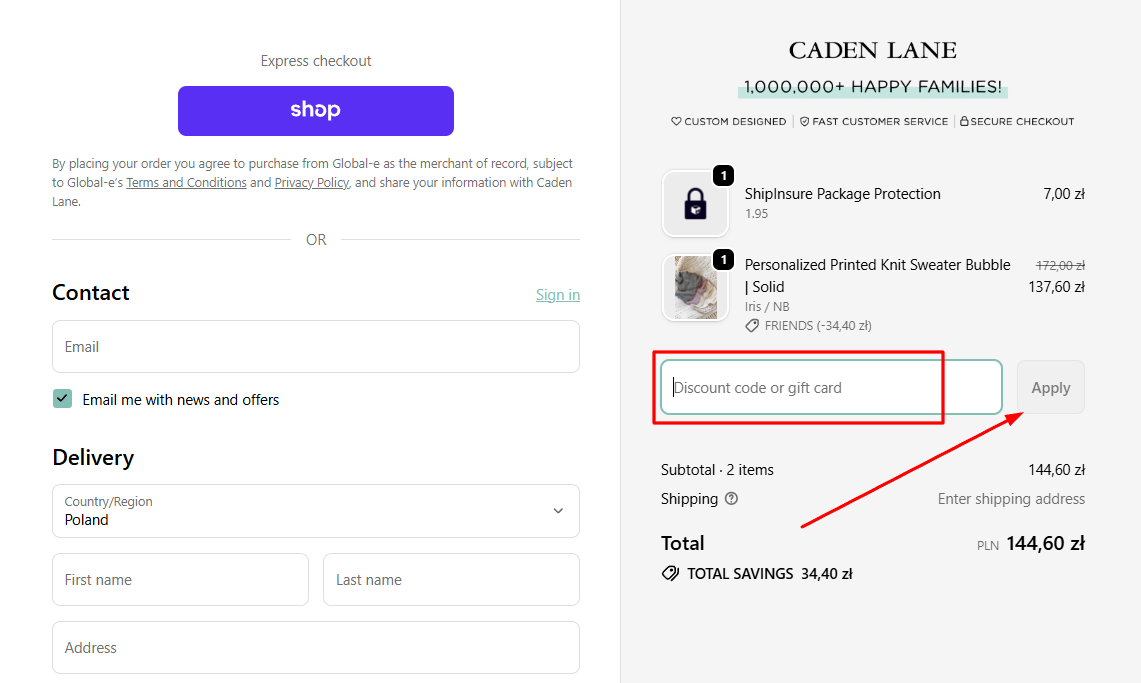 How to activate a Caden Lane promo code
