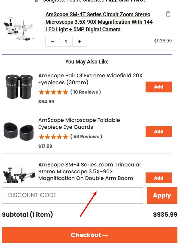 “How to apply an AmScope promo code”