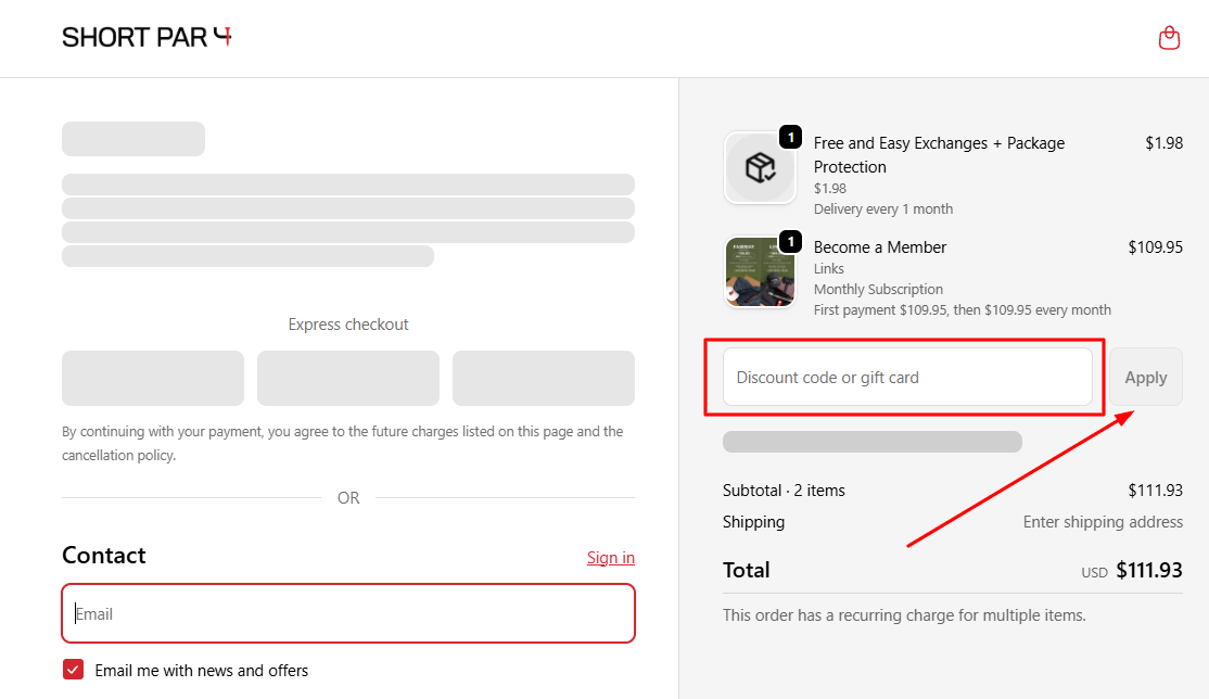 How to apply a Short Par 4 promo code