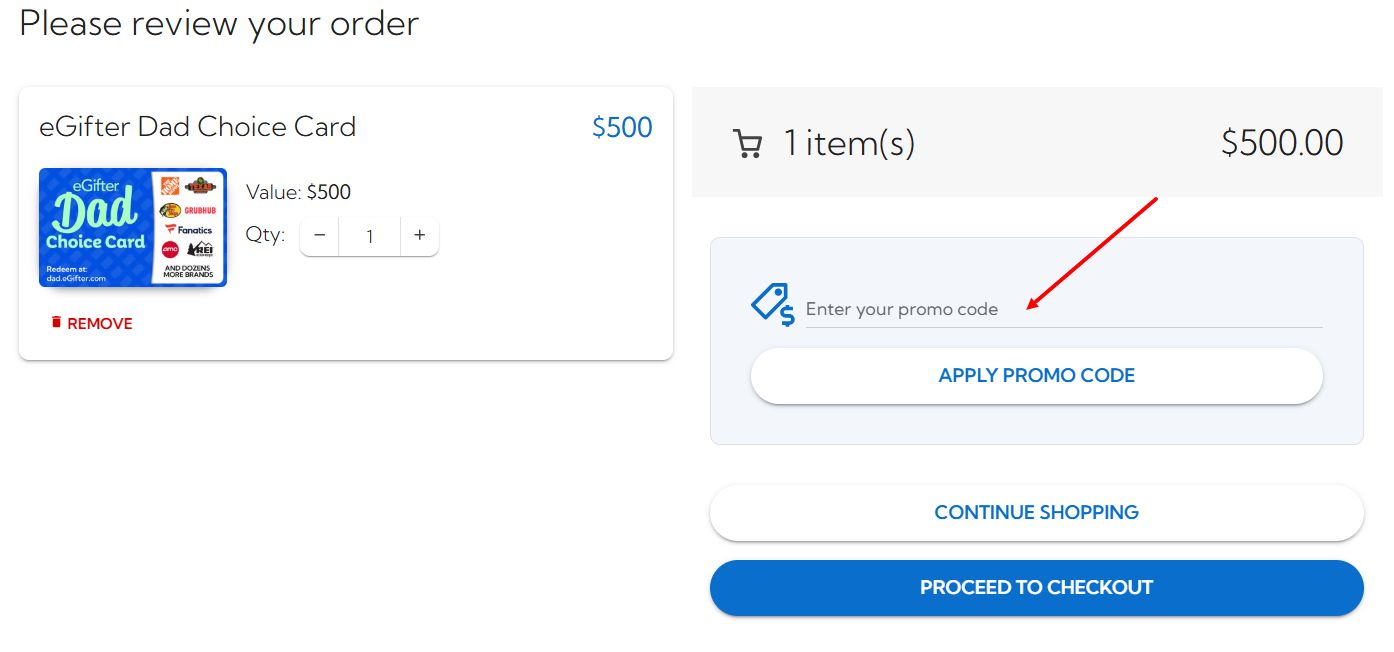 “How to apply an eGifter promo code”