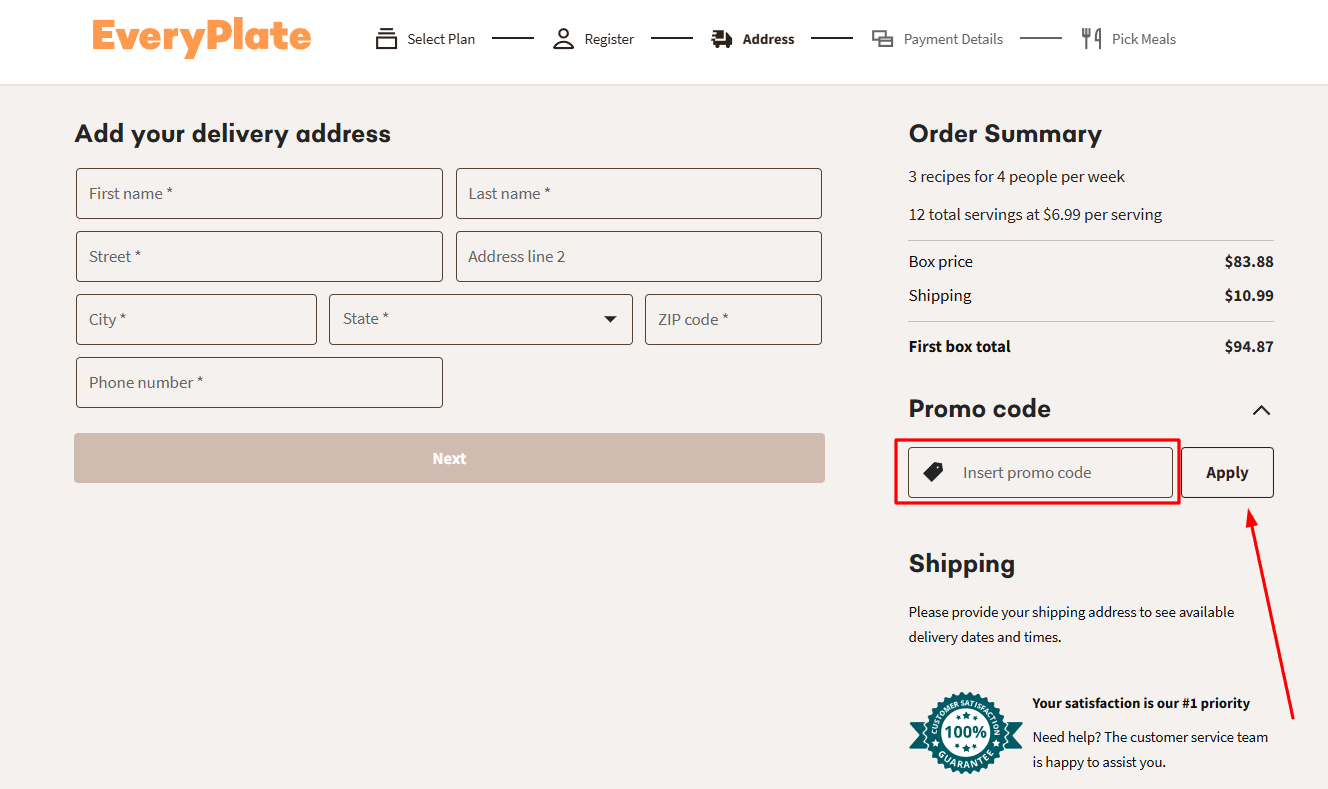 How to activate an EveryPlate promo code