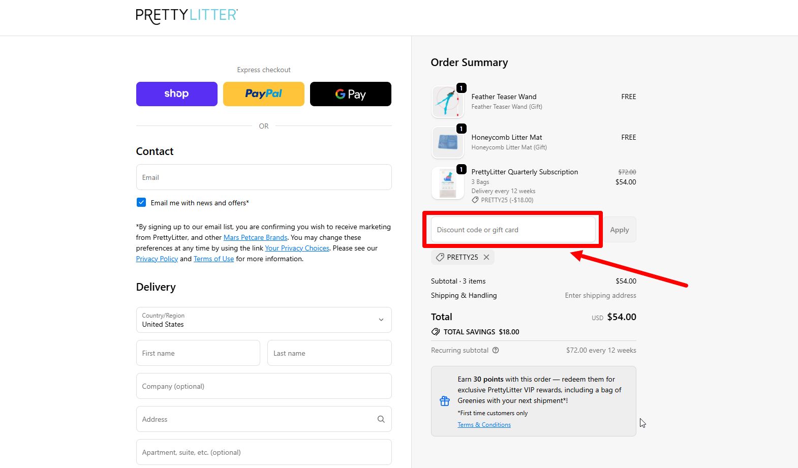 “How to apply a Pretty Litter promo code”