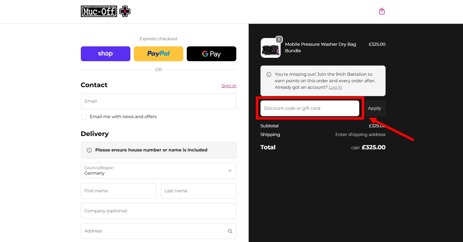 “How to apply a Muc-Off promo code”