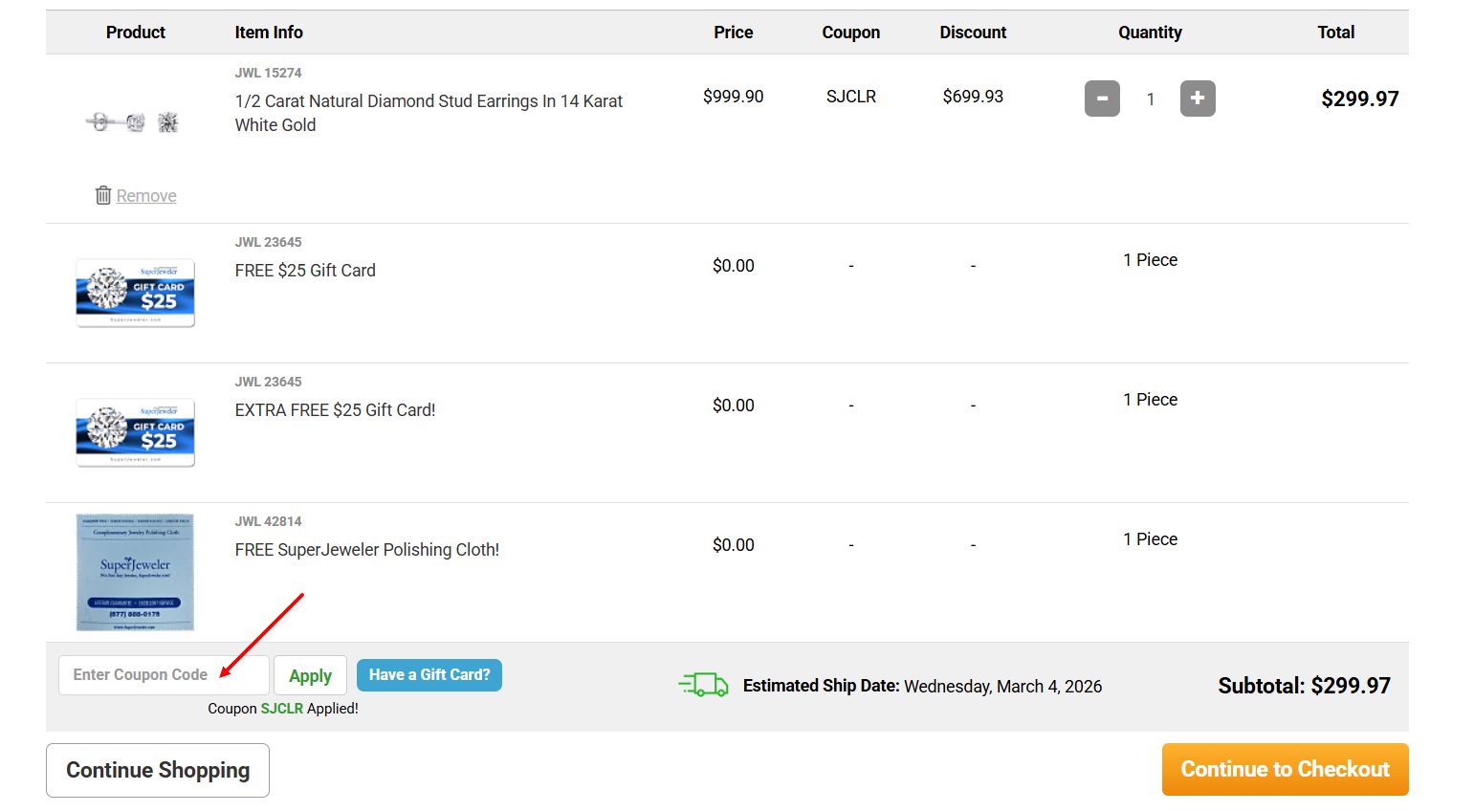 “How to apply a SuperJeweler promo code”