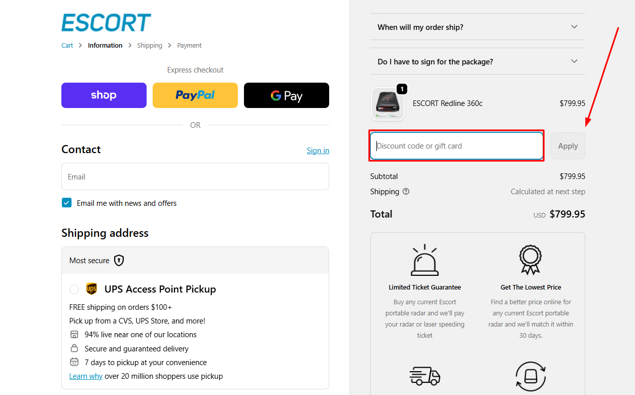 How to activate an ESCORT Radar promo code