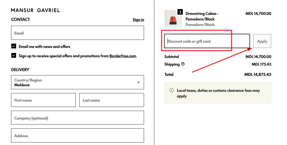 How to activate a Mansur Gavriel promo code
