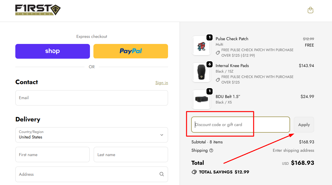 How to activate a First Tactical promo code