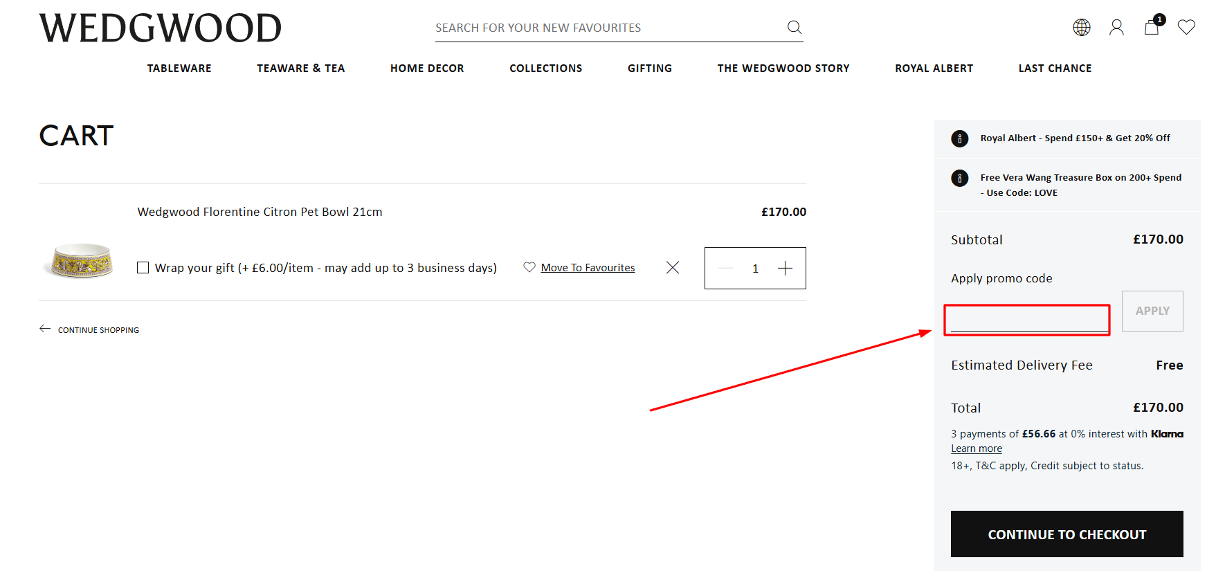 How to apply a Wedgwood promo code