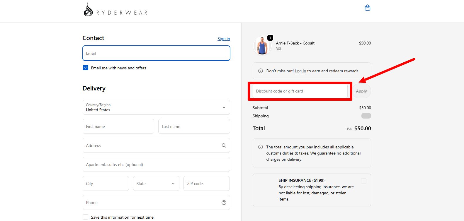 “How to apply a Ryderwear promo code”
