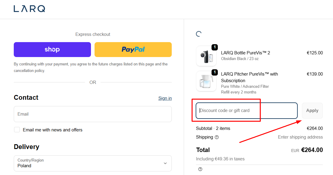 How to activate a LARQ promo code