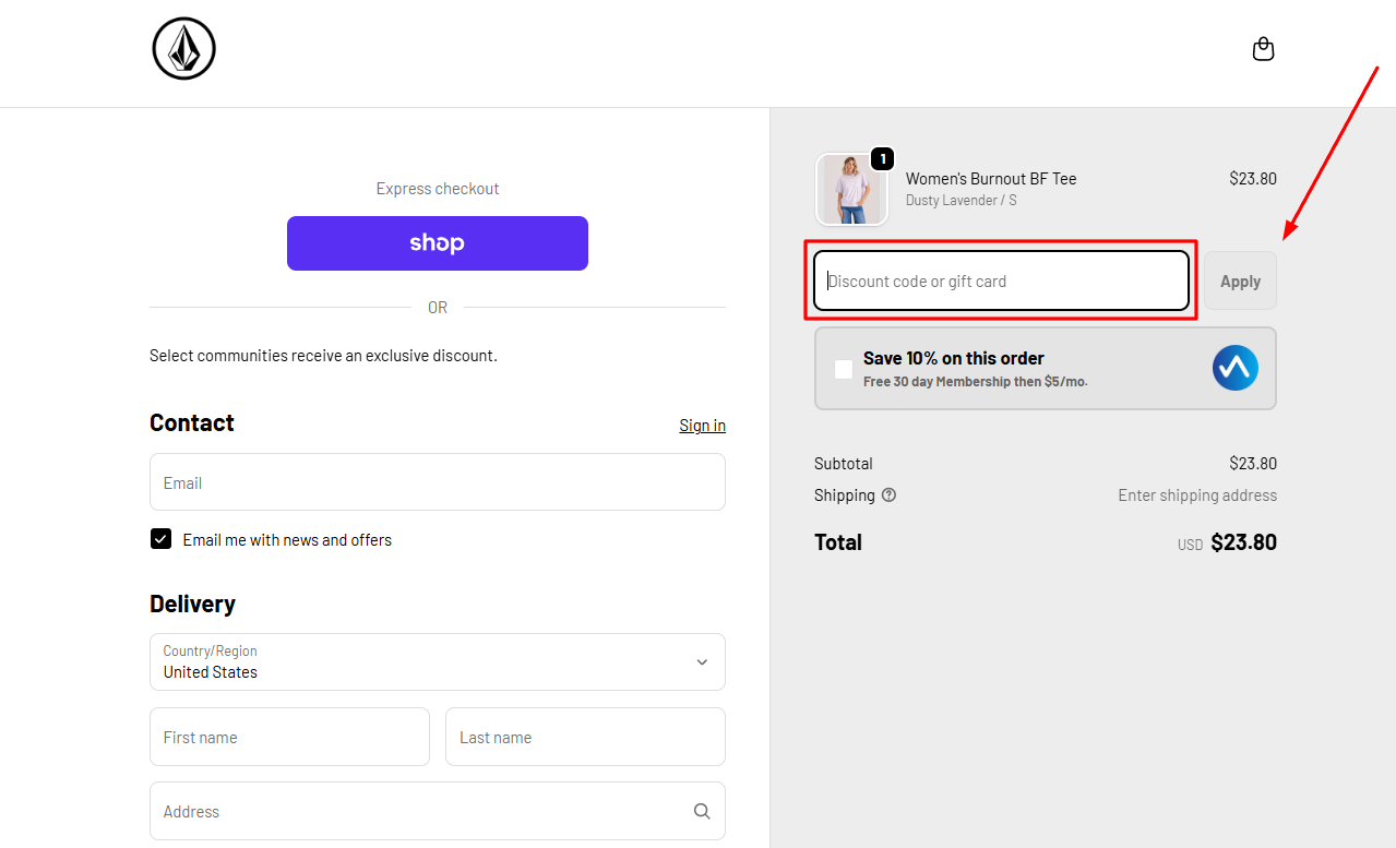 How to activate a Volcom promo code