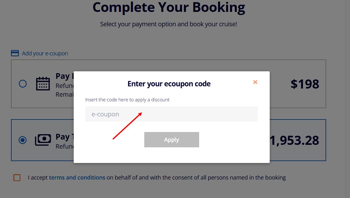 “How to apply an MSC Cruises promo code”