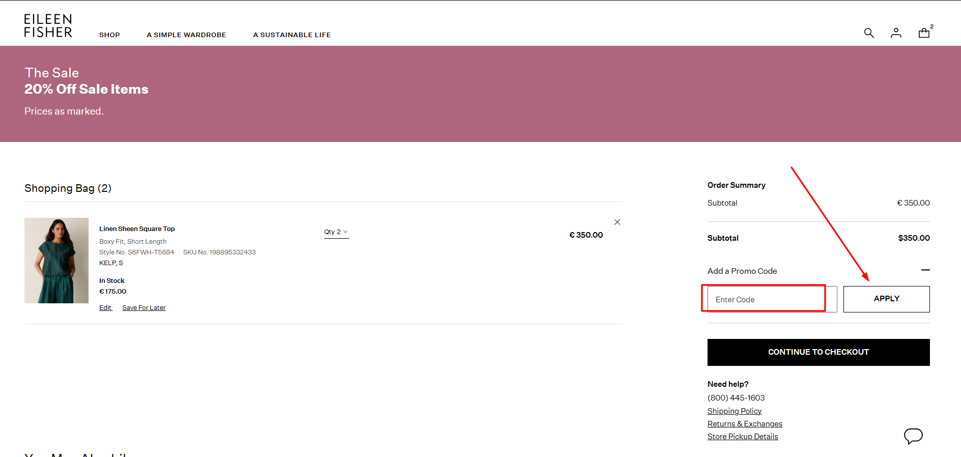 How to activate an Eileen Fisher promo code