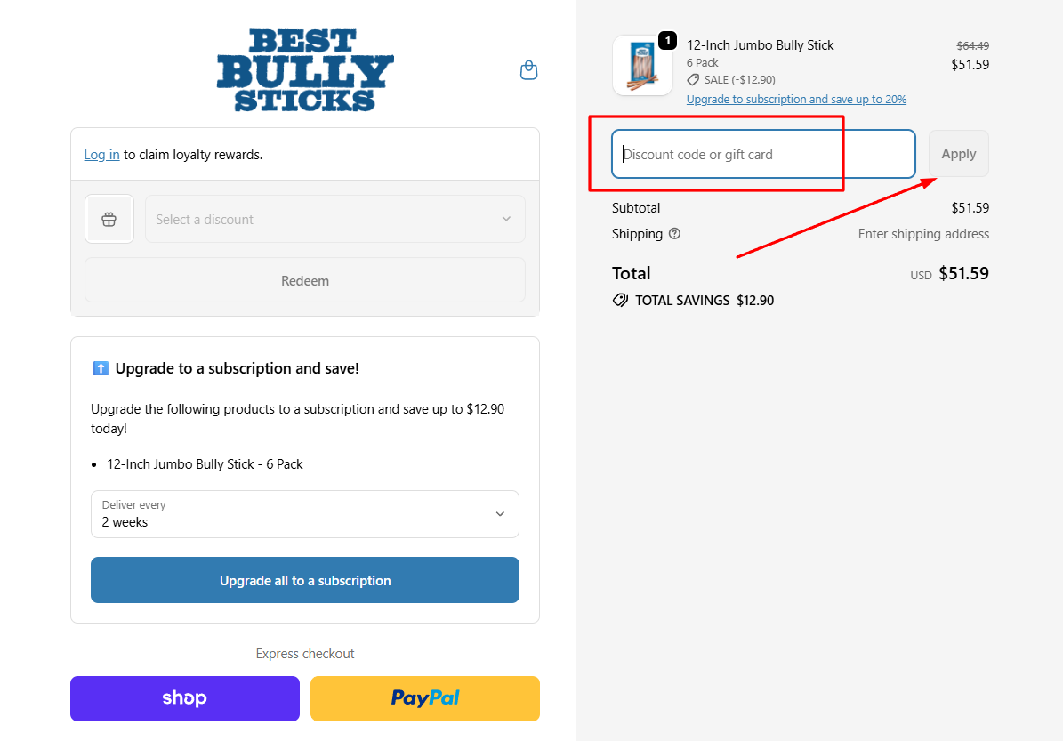 How to apply a Best Bully Sticks promo code