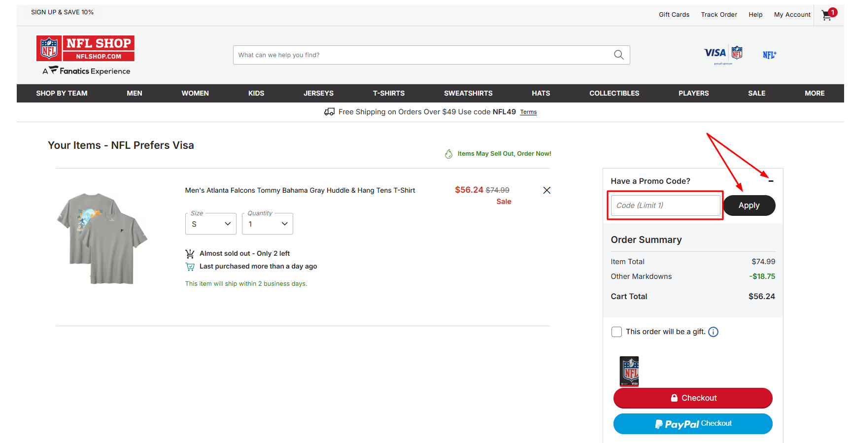 How to activate an NFL Shop promo code