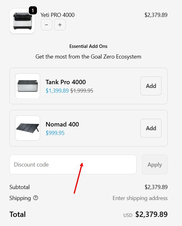“How to apply a Goal Zero promo code”