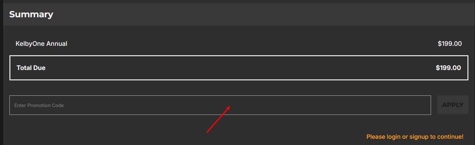 “How to apply a KelbyOne promo code”