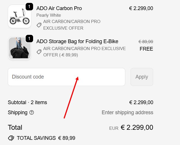 “How to apply an ADO Ebike promo code”