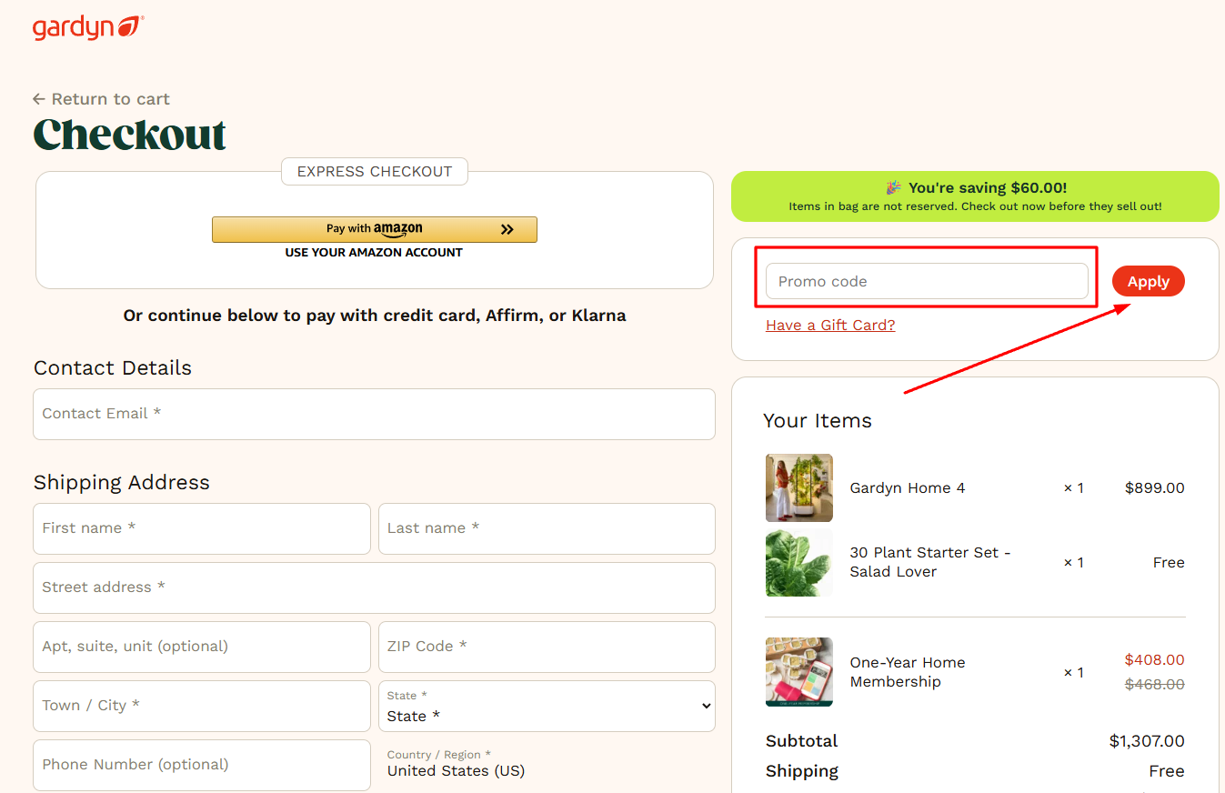 How to activate a Gardyn promo code