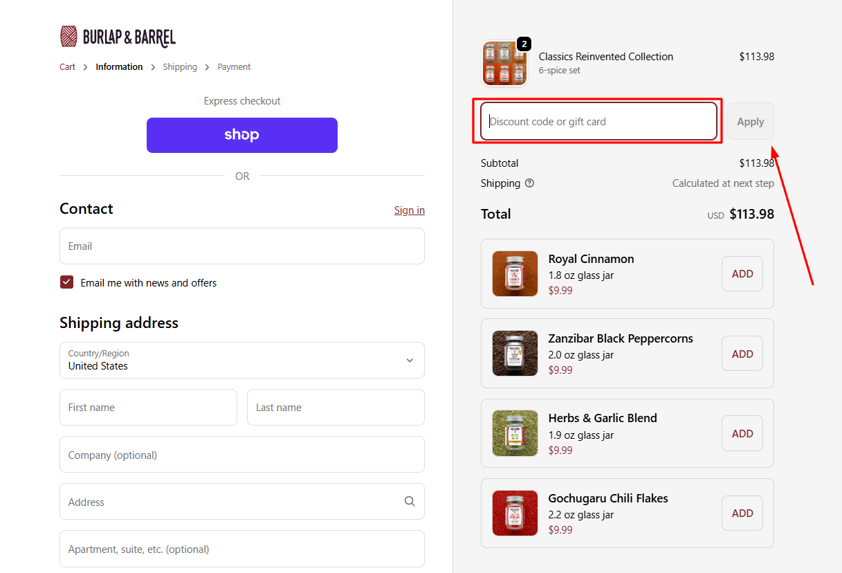 How to activate a Burlap & Barrel promo code