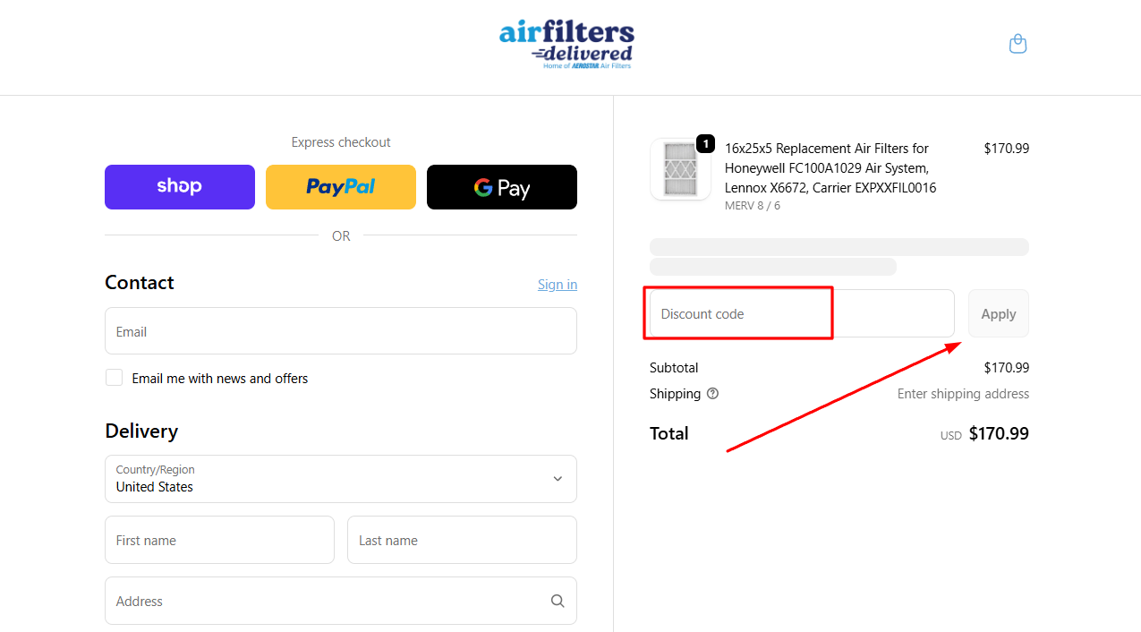 How to activate an Air Filters Delivered promo code