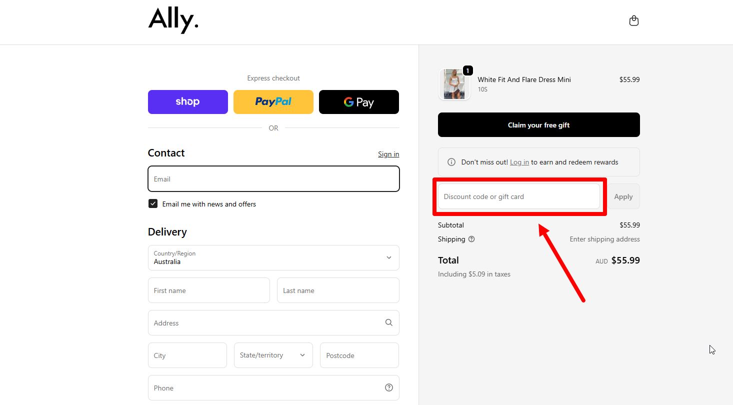 “How to apply a Ally Fashion promo code”