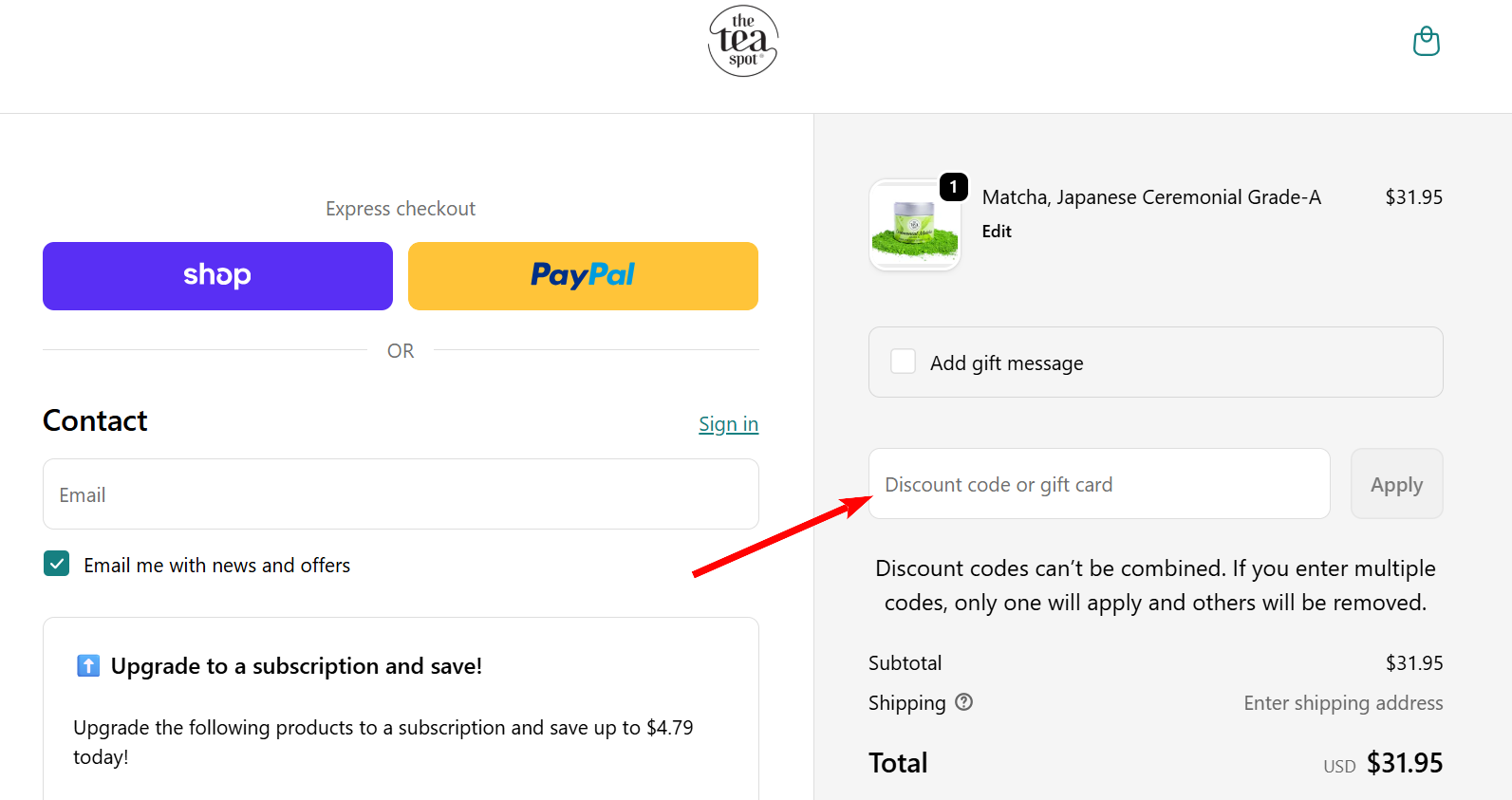 “How to activate a The Tea Spot promo code”