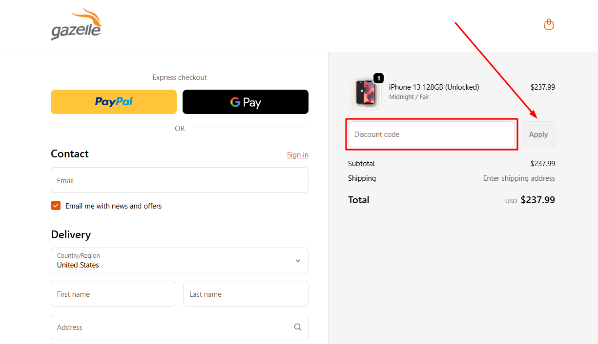How to activate a Gazelle promo code