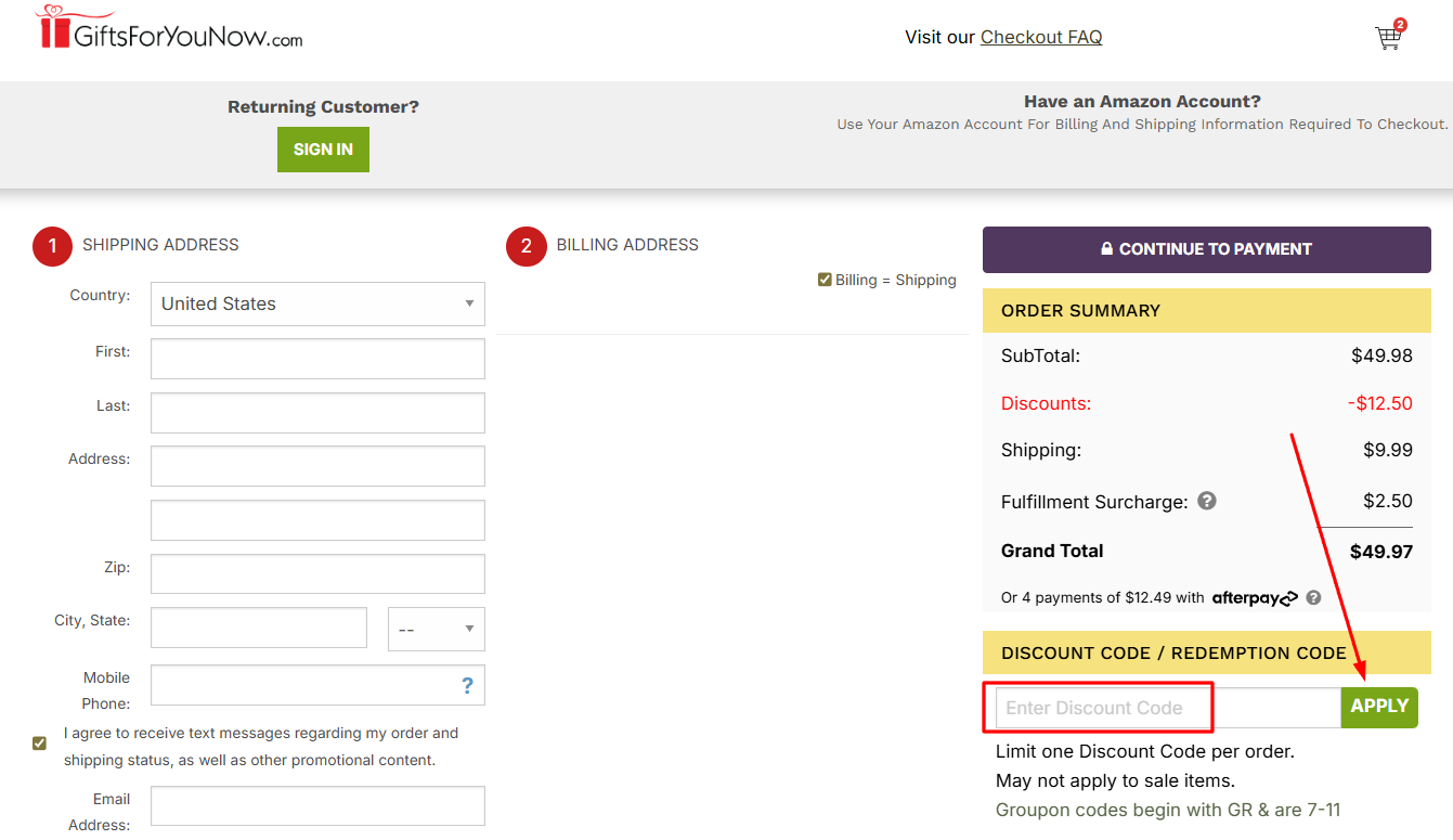 How to activate a Gifts For You Now promo code