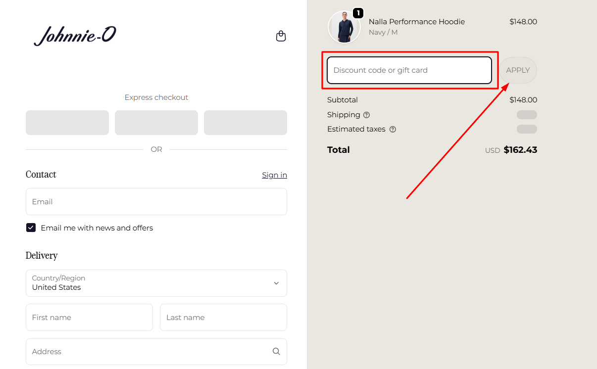 How to apply a Johnnie-O promo code