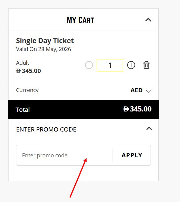 “How to apply a Ferrari World Abu Dhabi promo code”