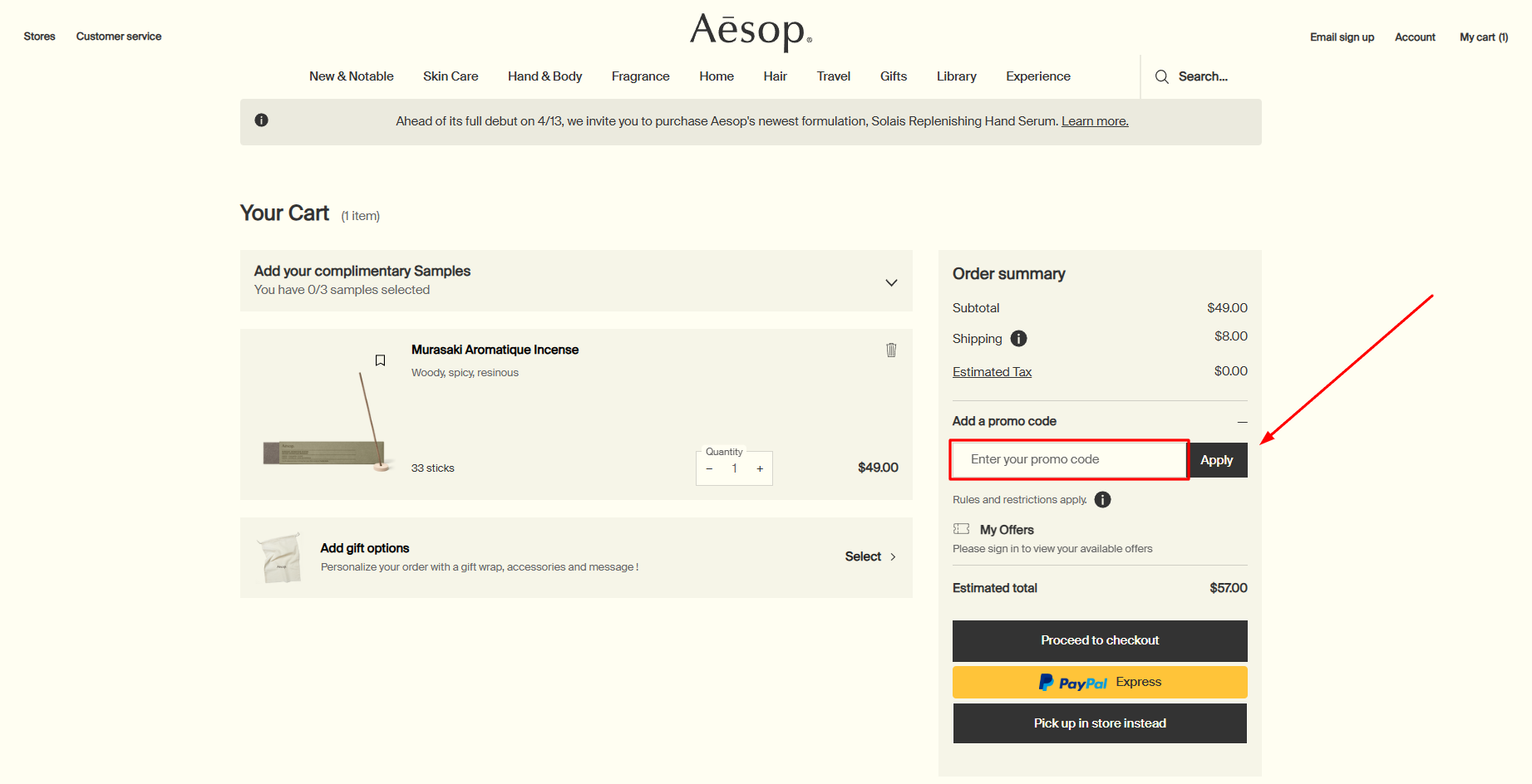 How to activate an Aesop promo code