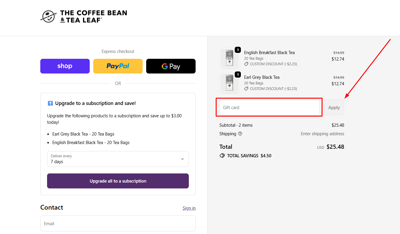 How to activate a Coffee Bean & Tea Leaf promo code