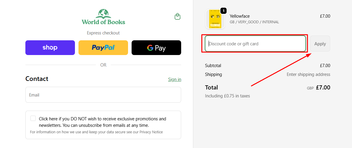 How to activate a World of Books promo code
