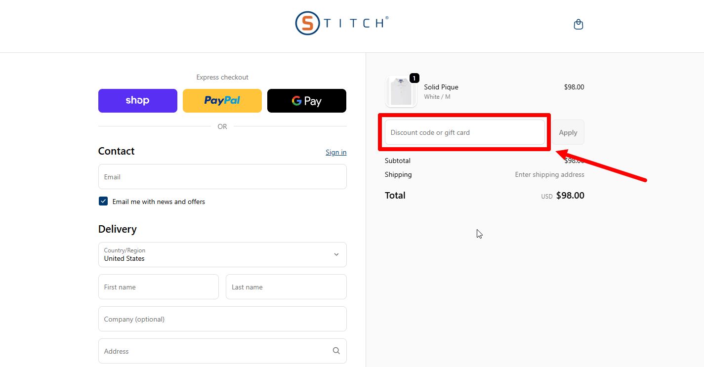 “How to apply a Stitch Golf promo code”