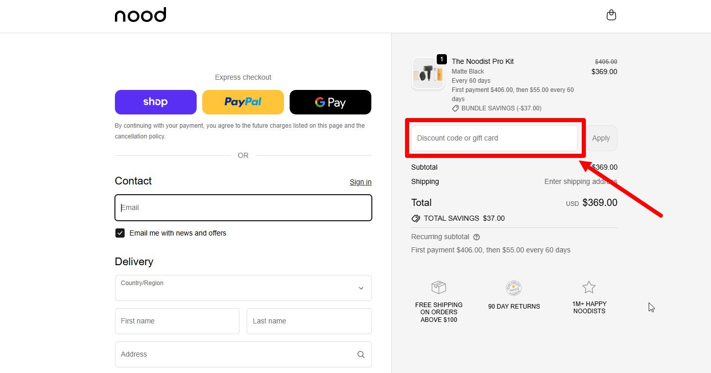 “How to apply a Nood promo code”