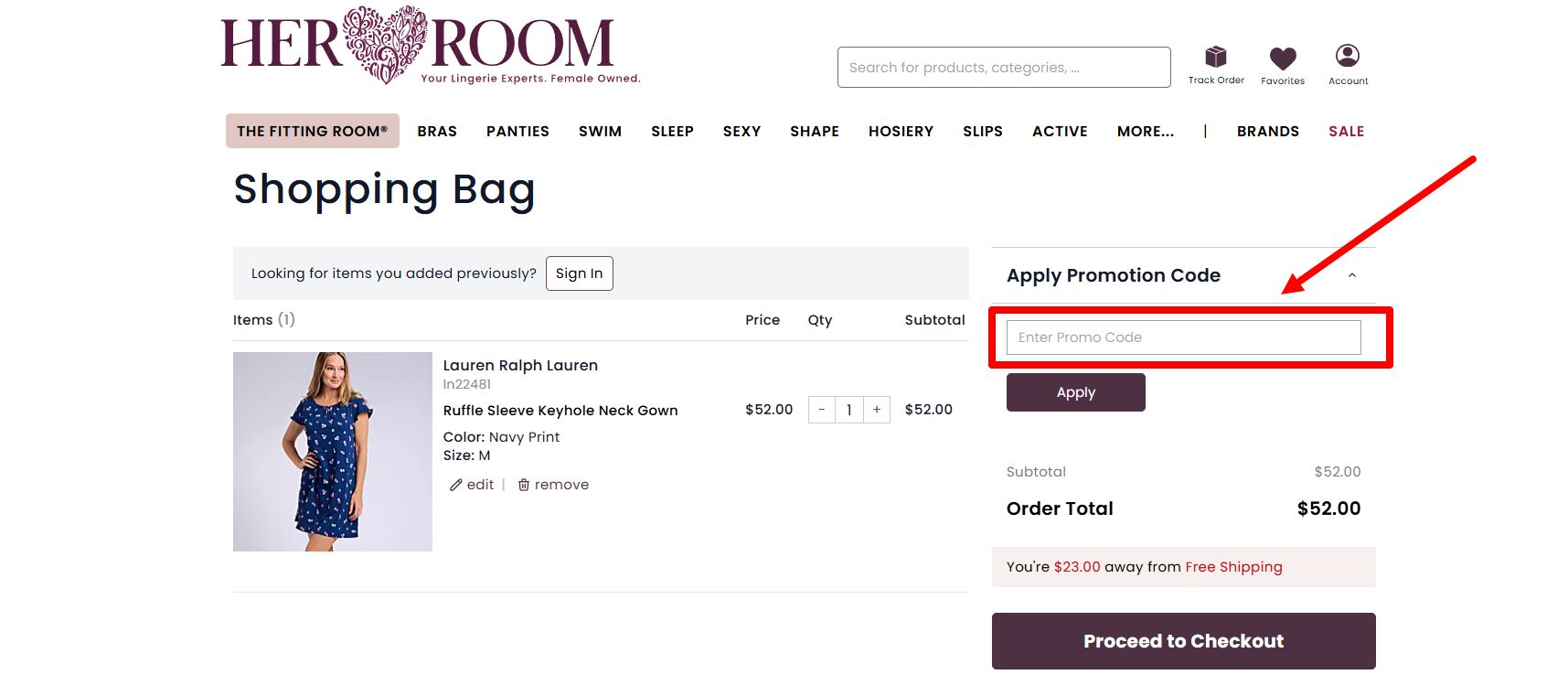 “How to apply a HerRoom promo code”