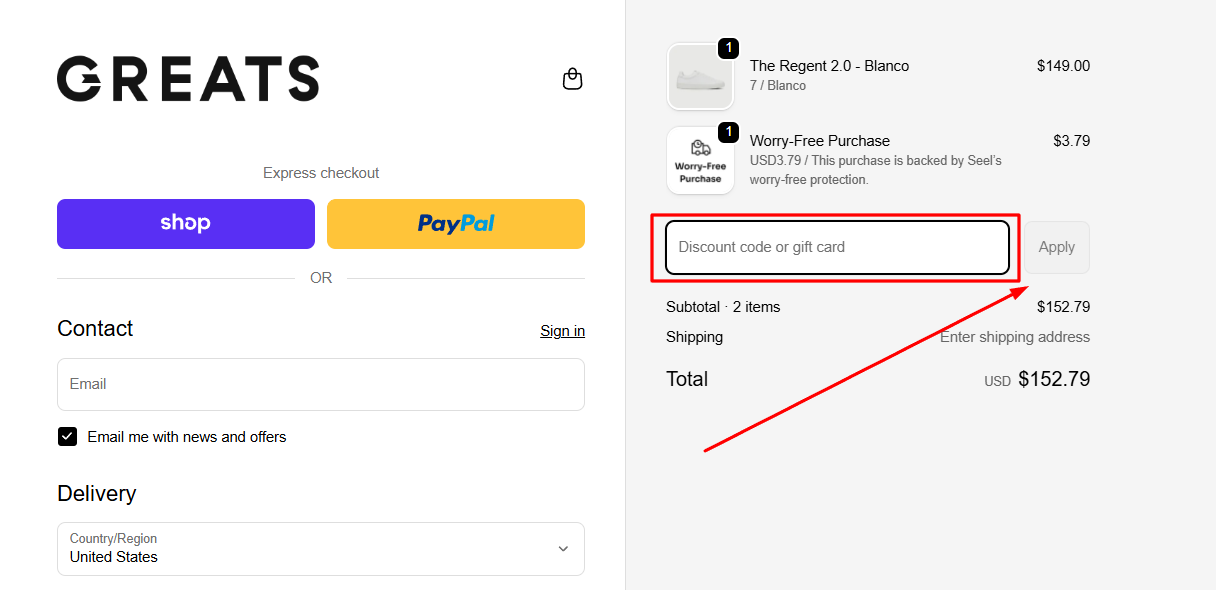 How to apply a GREATS promo code