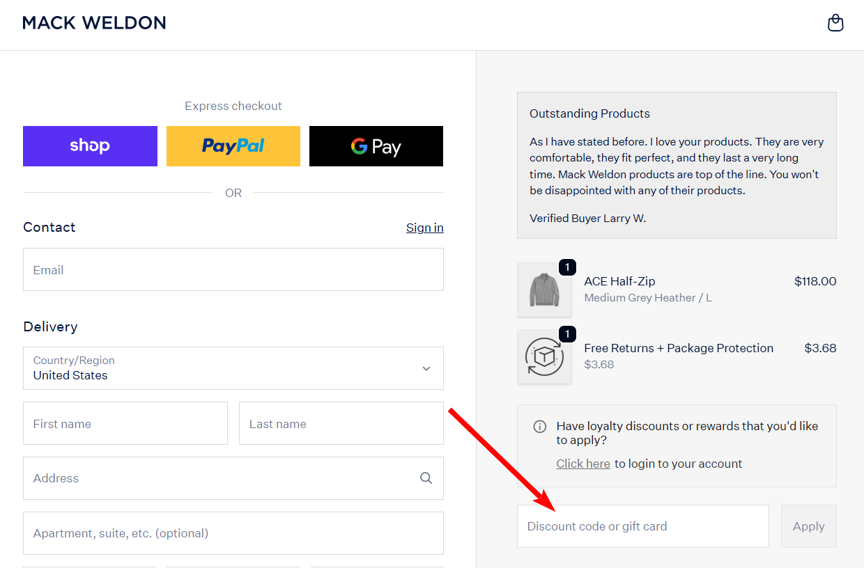 “How to activate a Mack Weldon promo code”