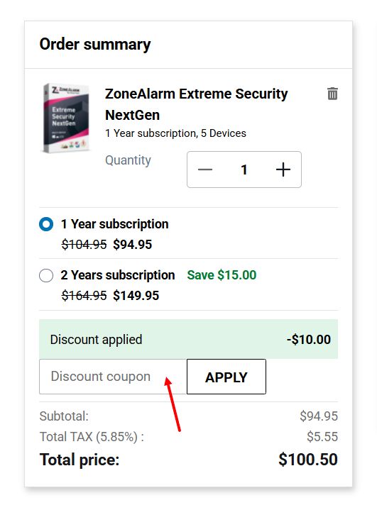 “How to apply a ZoneAlarm promo code”