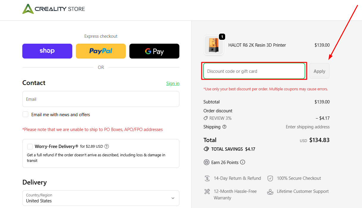 How to activate a Creality promo code