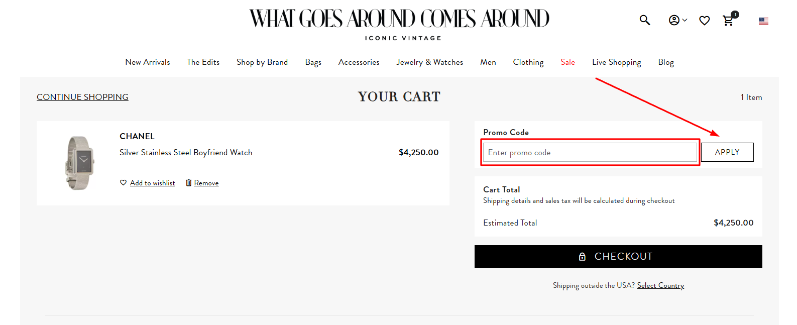 How to activate a What Goes Around Comes Around promo code
