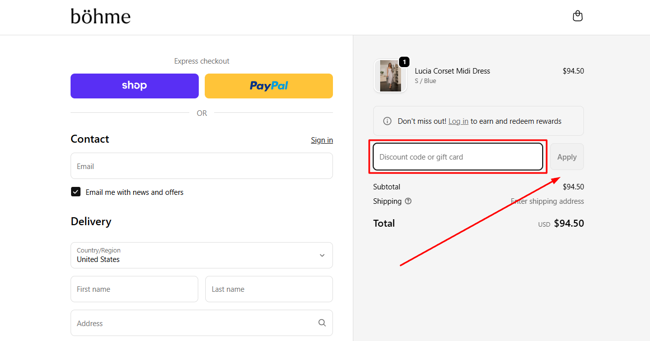 How to activate a Bohme promo code