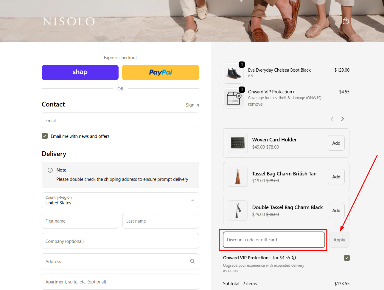 How to activate a Nisolo promo code