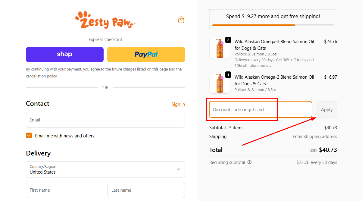 How to activate a Zesty Paws promo code