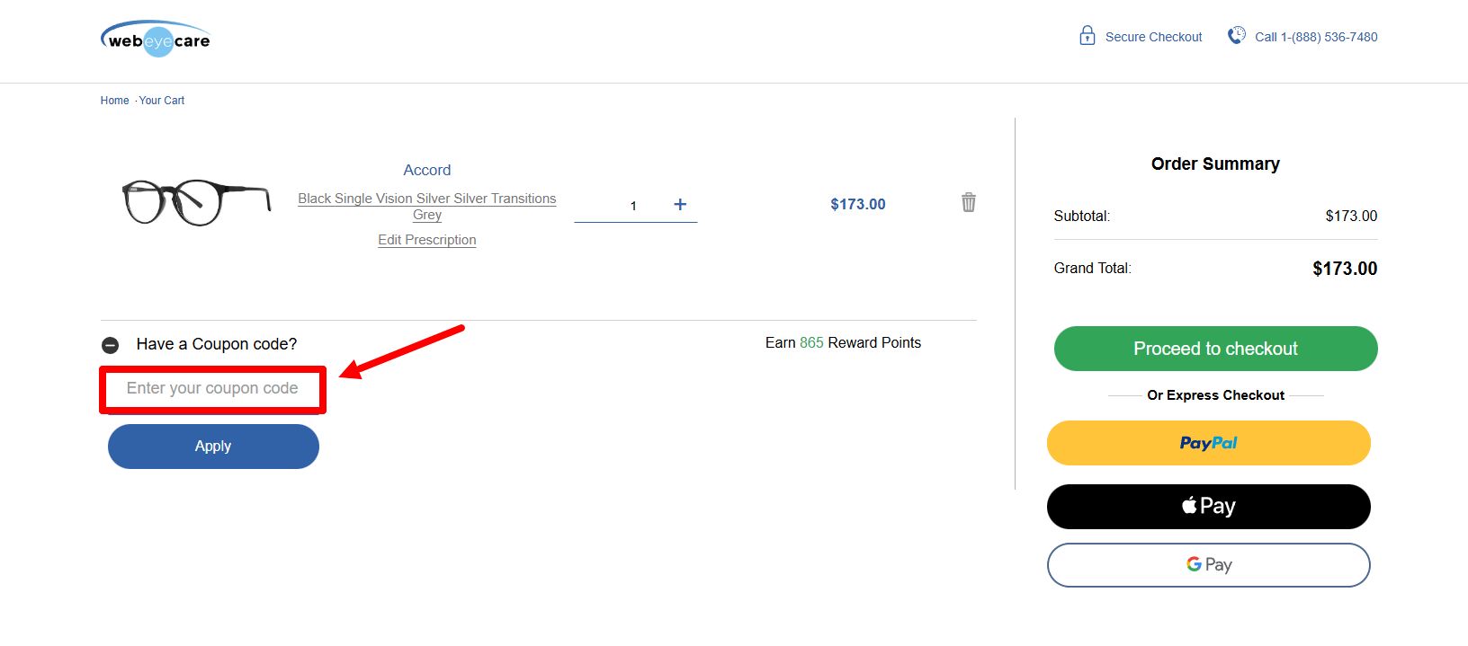“How to apply a WebEyeCare promo code”