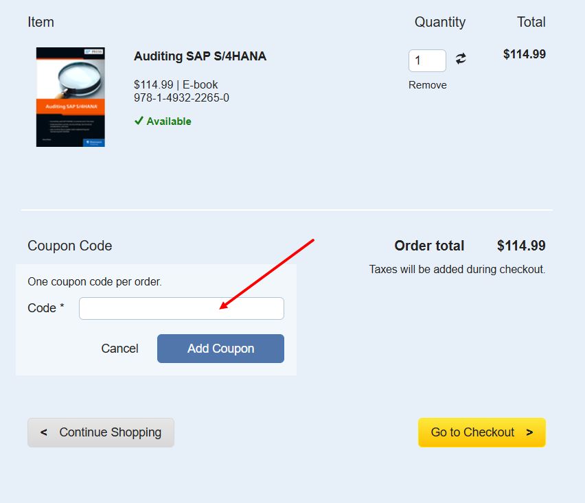 “How to apply a SAP PRESS promo code”