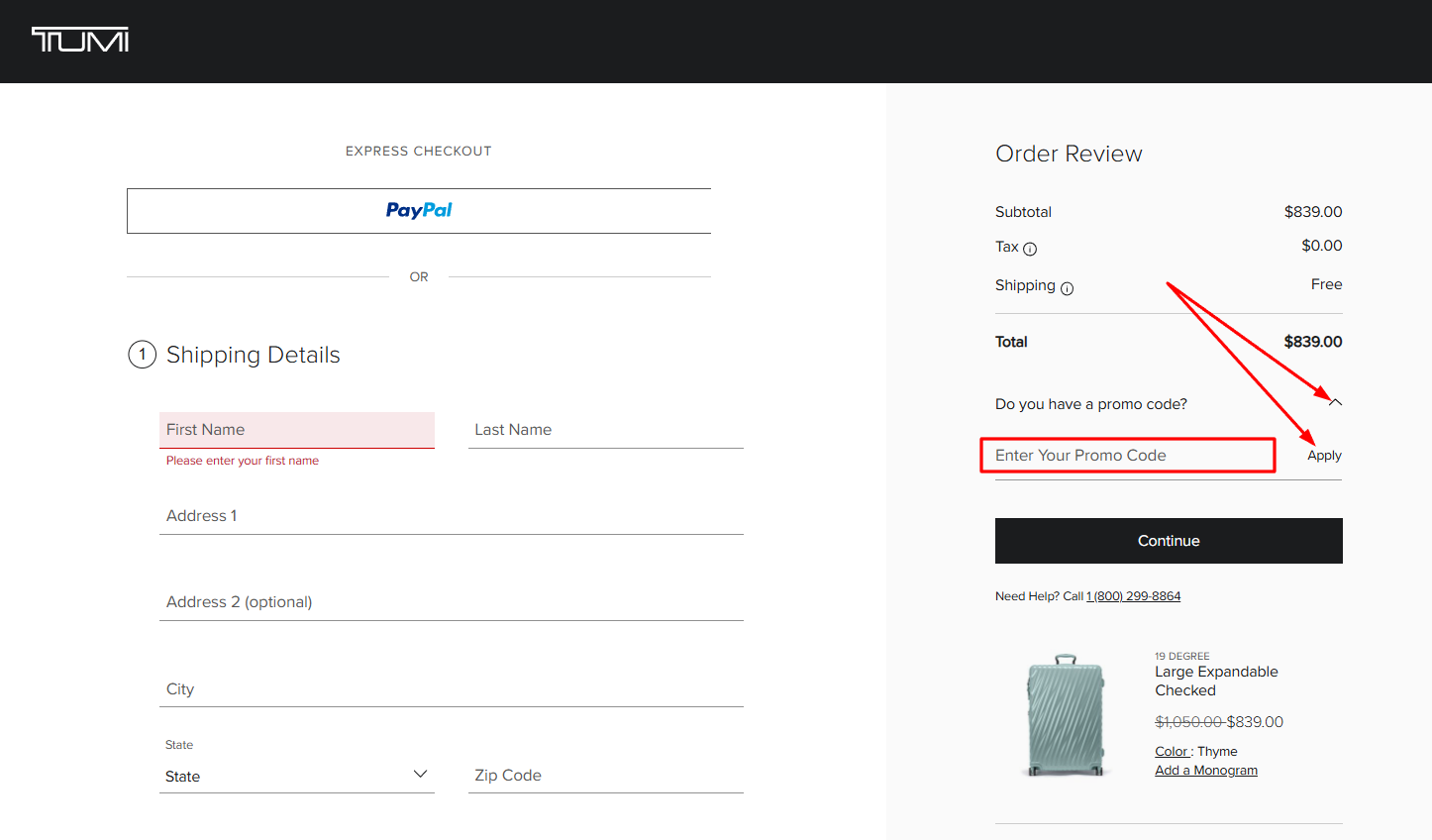How to activate a Tumi promo code