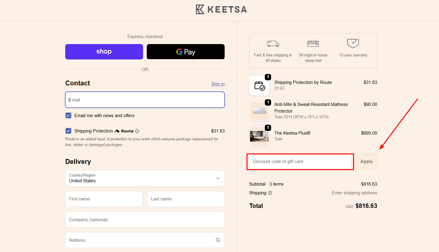 How to activate a Keetsa promo code