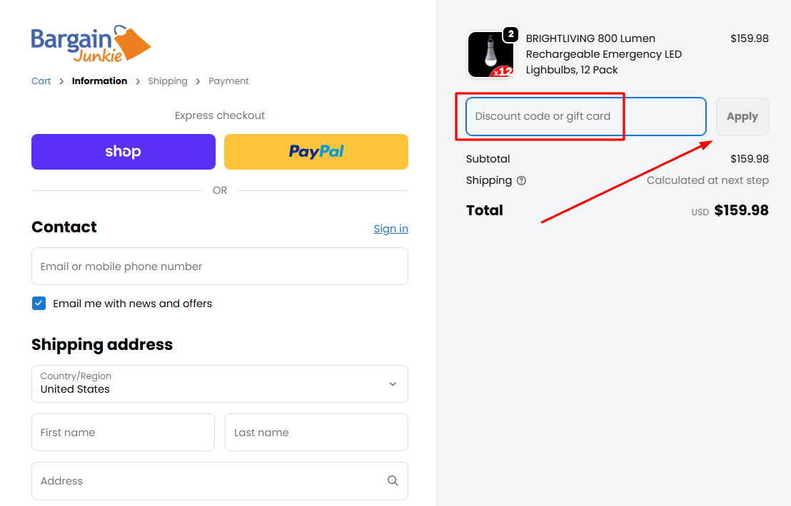 How to activate a Bargain Junkie promo code
